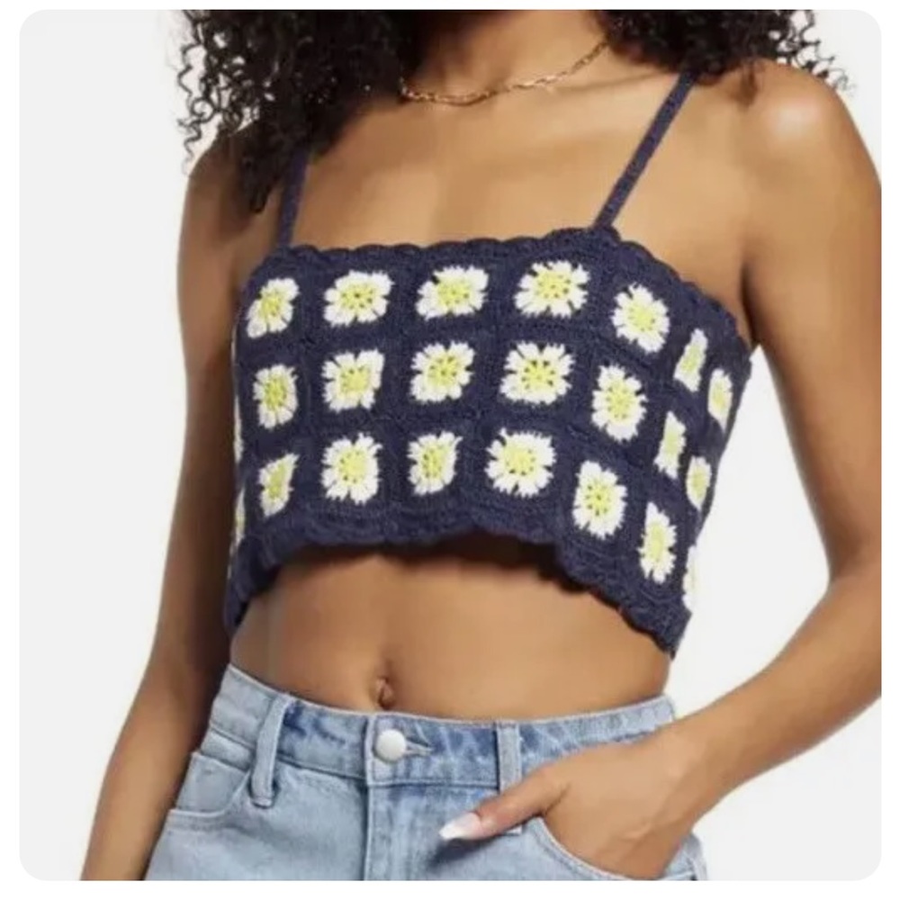 Nordstrom brand BP. (Brass Plum for juniors). Crocheted Knit Floral Crop Top